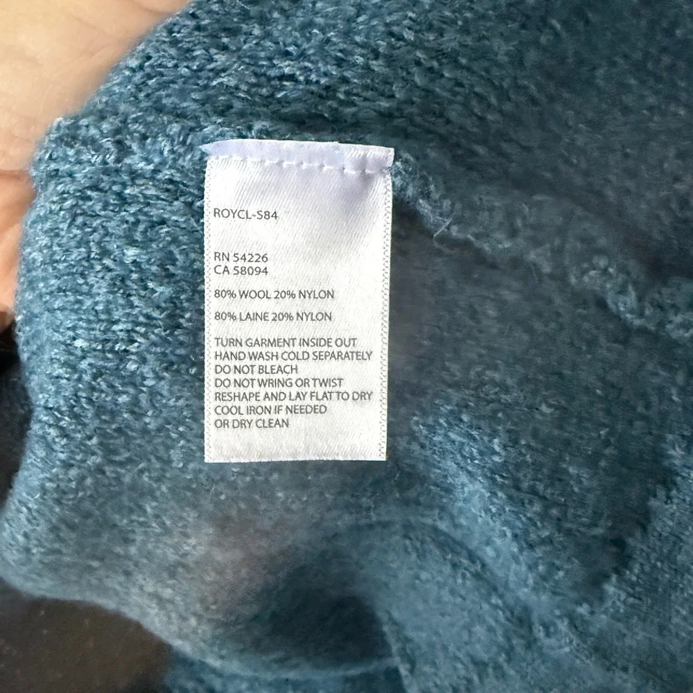 Royal Robbins Vintage 90s Mens Wool Teal Blue Herringbone Knit Sweater L Grandpa